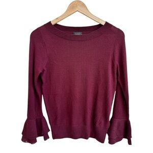 J Crew Burgundy Red Long Bell Sleeve Cashmere Pullover Womens Size S Lightweight